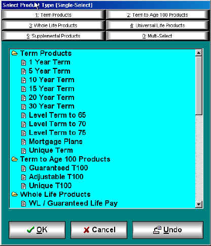 Products Selection Window